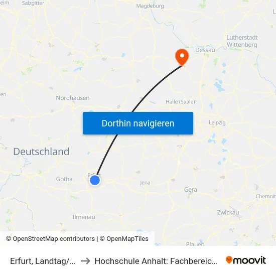 Erfurt, Landtag/Stadion Nord to Hochschule Anhalt: Fachbereich Informatik & Sprachen map
