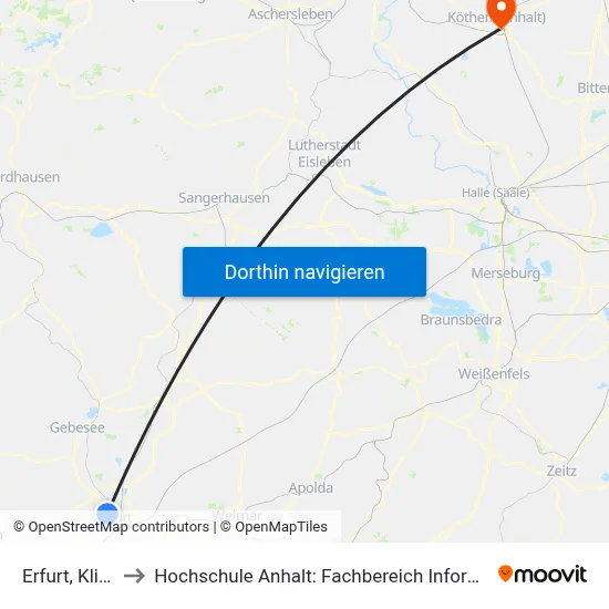 Erfurt, Klinikum to Hochschule Anhalt: Fachbereich Informatik & Sprachen map
