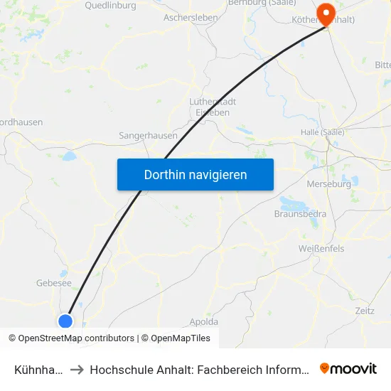 Kühnhausen to Hochschule Anhalt: Fachbereich Informatik & Sprachen map