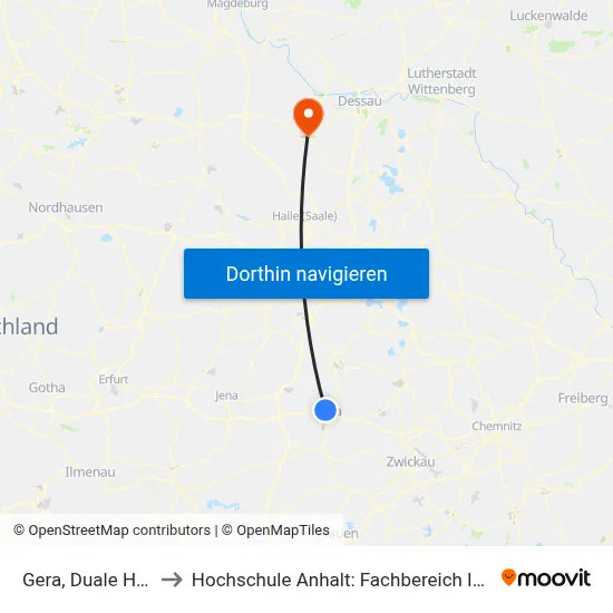 Gera, Duale Hochschule to Hochschule Anhalt: Fachbereich Informatik & Sprachen map