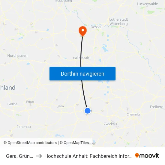 Gera, Grüner Weg to Hochschule Anhalt: Fachbereich Informatik & Sprachen map