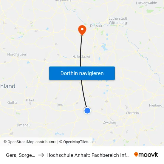 Gera, Sorge / Markt to Hochschule Anhalt: Fachbereich Informatik & Sprachen map