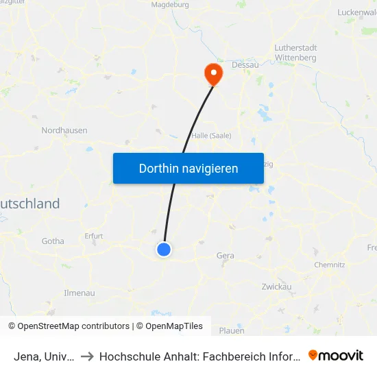 Jena, Universität to Hochschule Anhalt: Fachbereich Informatik & Sprachen map