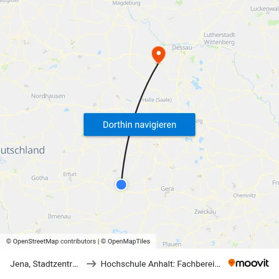 Jena, Stadtzentrum Teichgraben to Hochschule Anhalt: Fachbereich Informatik & Sprachen map