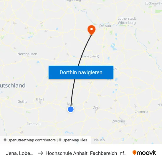 Jena, Lobeda-West to Hochschule Anhalt: Fachbereich Informatik & Sprachen map
