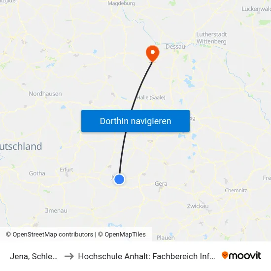 Jena, Schlegelsberg to Hochschule Anhalt: Fachbereich Informatik & Sprachen map