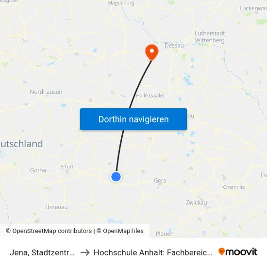 Jena, Stadtzentrum Holzmarkt to Hochschule Anhalt: Fachbereich Informatik & Sprachen map