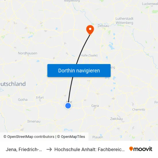 Jena, Friedrich-Zucker-Straße to Hochschule Anhalt: Fachbereich Informatik & Sprachen map
