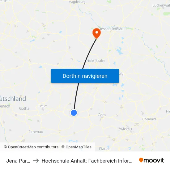 Jena Paradies to Hochschule Anhalt: Fachbereich Informatik & Sprachen map