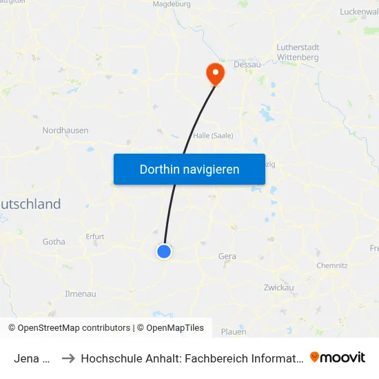 Jena West to Hochschule Anhalt: Fachbereich Informatik & Sprachen map
