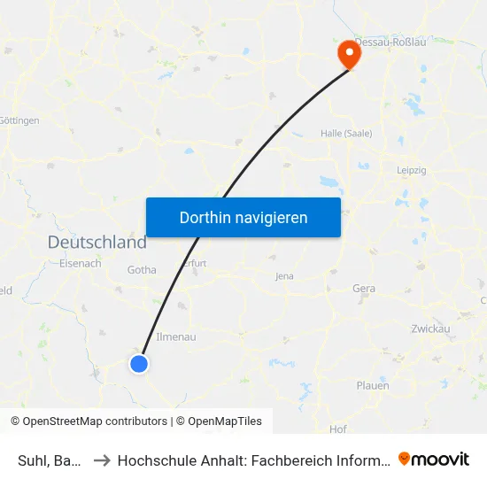 Suhl, Bahnhof to Hochschule Anhalt: Fachbereich Informatik & Sprachen map