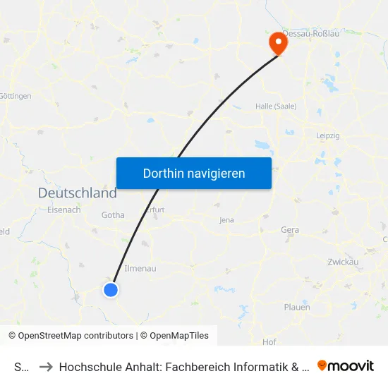 Suhl to Hochschule Anhalt: Fachbereich Informatik & Sprachen map
