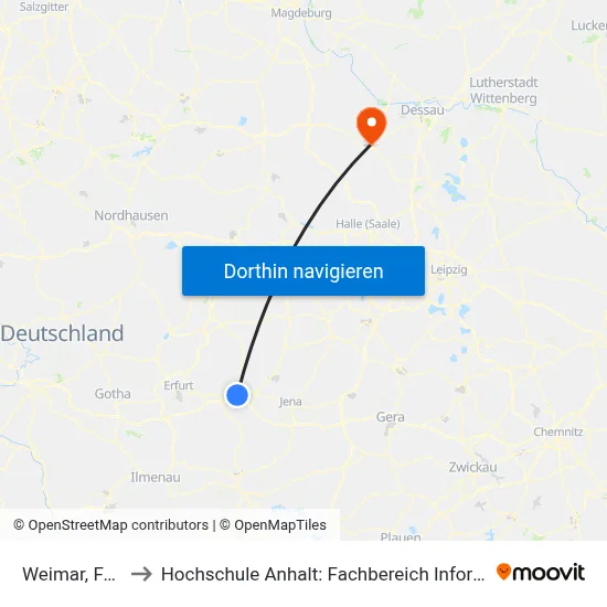 Weimar, Friedhof to Hochschule Anhalt: Fachbereich Informatik & Sprachen map