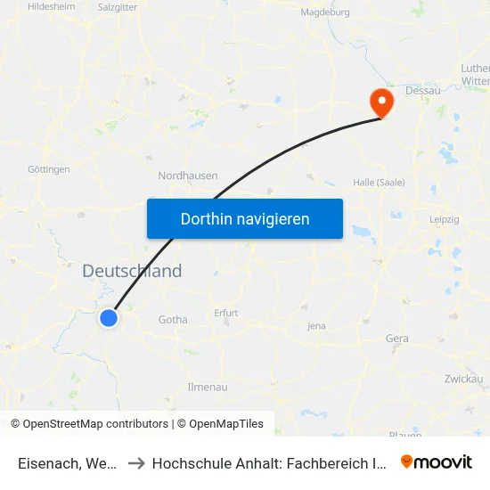 Eisenach, Westbahnhof to Hochschule Anhalt: Fachbereich Informatik & Sprachen map