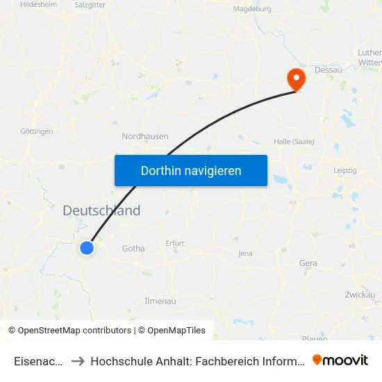 Eisenach Hbf to Hochschule Anhalt: Fachbereich Informatik & Sprachen map