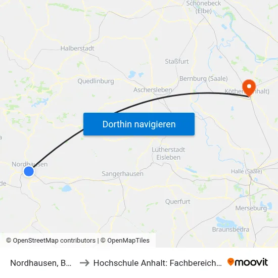 Nordhausen, Bahnhofsplatz to Hochschule Anhalt: Fachbereich Informatik & Sprachen map