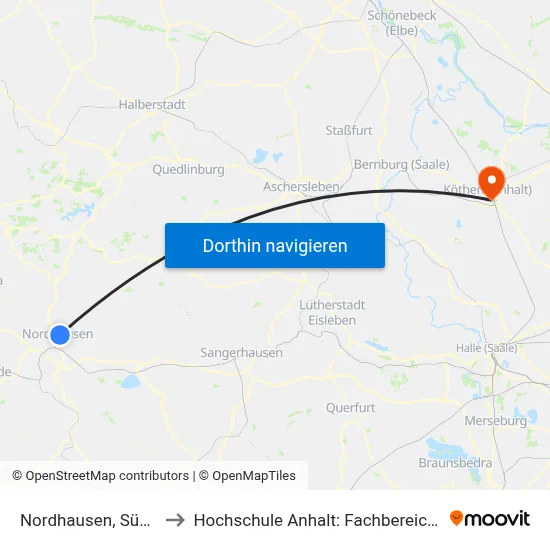 Nordhausen, Südharz Klinikum to Hochschule Anhalt: Fachbereich Informatik & Sprachen map