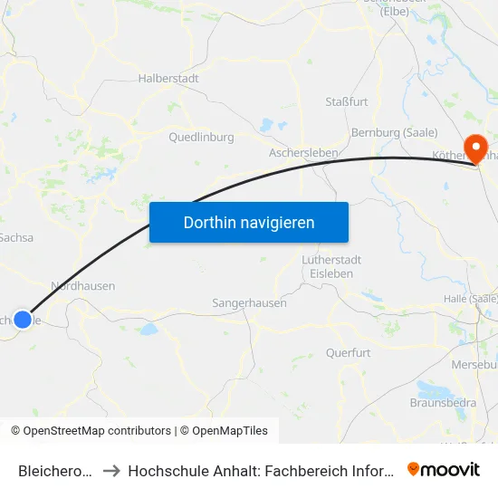 Bleicherode Ost to Hochschule Anhalt: Fachbereich Informatik & Sprachen map