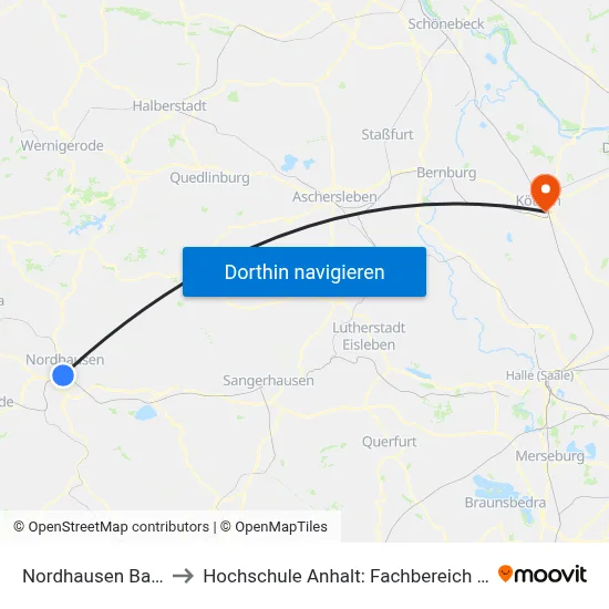 Nordhausen Bahnhofsplatz to Hochschule Anhalt: Fachbereich Informatik & Sprachen map
