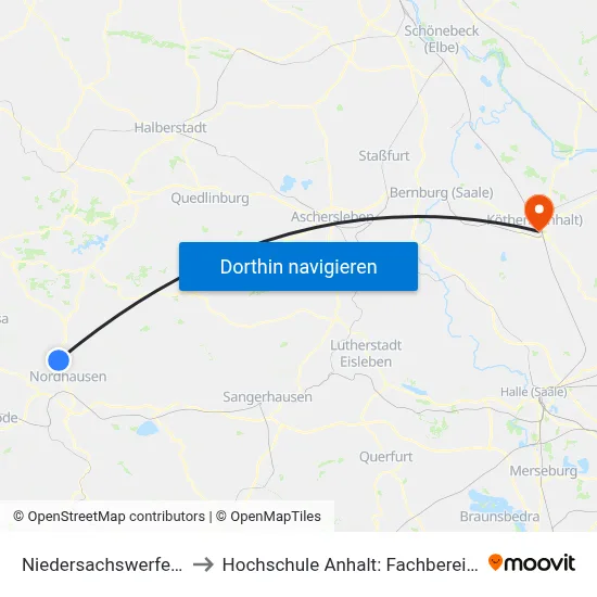 Niedersachswerfen Herkulesmarkt to Hochschule Anhalt: Fachbereich Informatik & Sprachen map