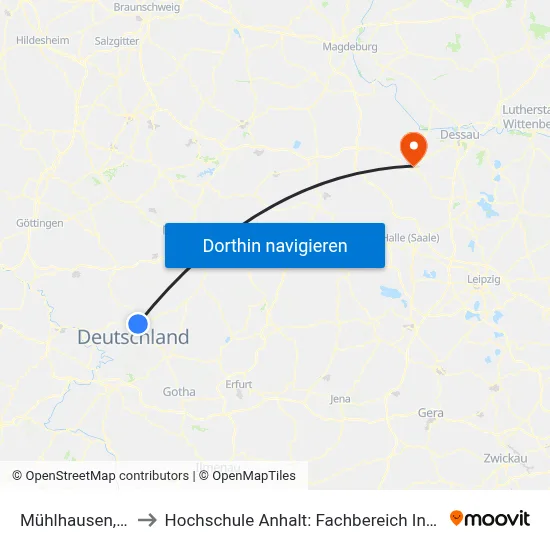 Mühlhausen, Bahnhof to Hochschule Anhalt: Fachbereich Informatik & Sprachen map