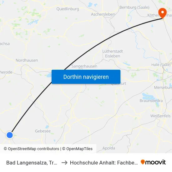 Bad Langensalza, Treffpunkt Wiebeckplatz to Hochschule Anhalt: Fachbereich Informatik & Sprachen map