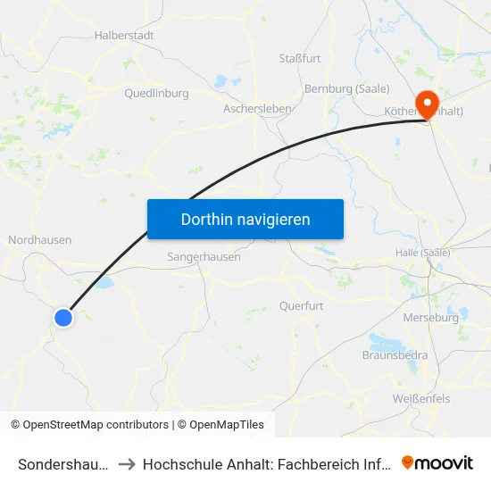 Sondershausen, Zob to Hochschule Anhalt: Fachbereich Informatik & Sprachen map