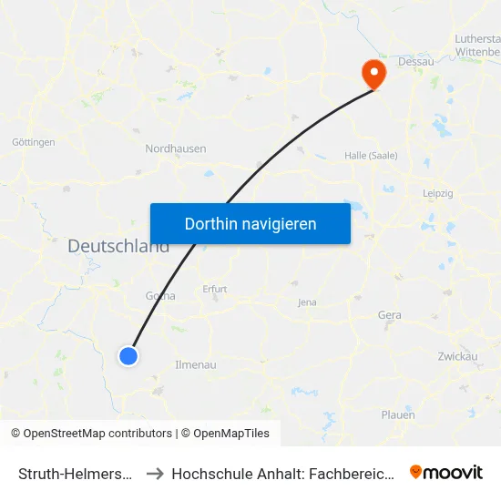 Struth-Helmershof, Kaufhalle to Hochschule Anhalt: Fachbereich Informatik & Sprachen map
