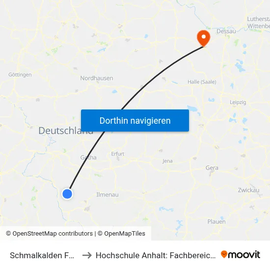 Schmalkalden Fachhochschule to Hochschule Anhalt: Fachbereich Informatik & Sprachen map