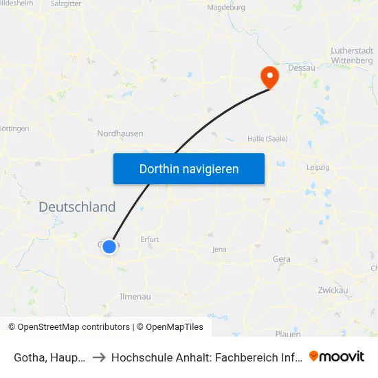 Gotha, Hauptfriedhof to Hochschule Anhalt: Fachbereich Informatik & Sprachen map