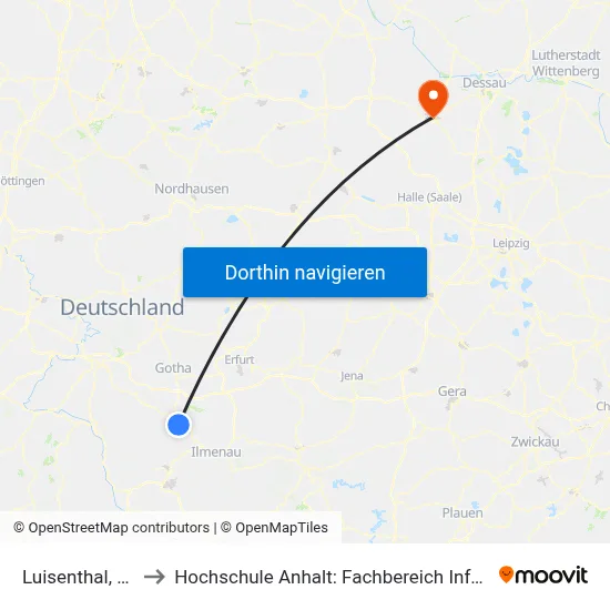 Luisenthal, Bahnhof to Hochschule Anhalt: Fachbereich Informatik & Sprachen map