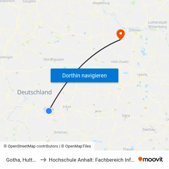 Gotha, Huttenstraße to Hochschule Anhalt: Fachbereich Informatik & Sprachen map