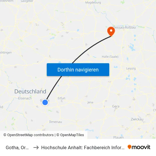 Gotha, Orangerie to Hochschule Anhalt: Fachbereich Informatik & Sprachen map