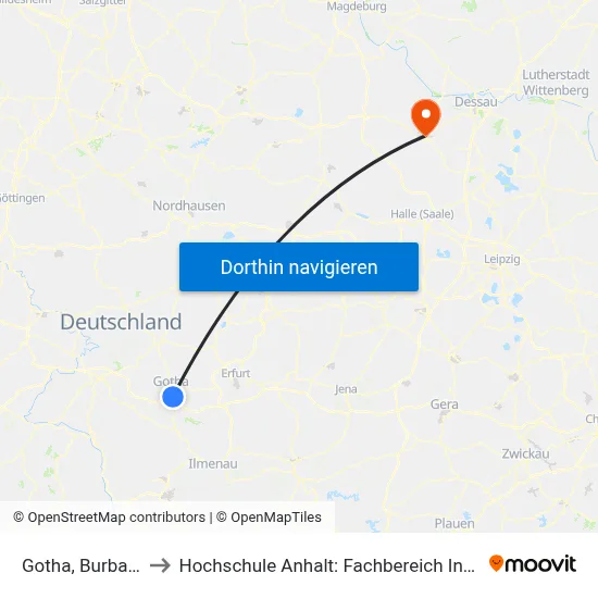 Gotha, Burbachstraße to Hochschule Anhalt: Fachbereich Informatik & Sprachen map