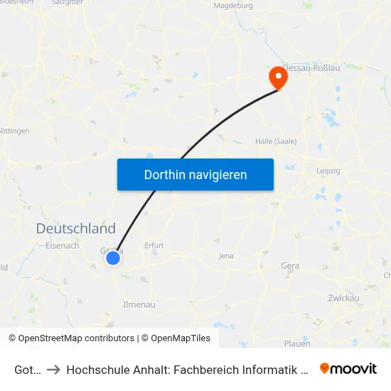 Gotha to Hochschule Anhalt: Fachbereich Informatik & Sprachen map