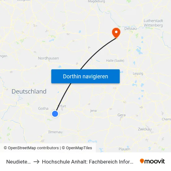 Neudietendorf to Hochschule Anhalt: Fachbereich Informatik & Sprachen map