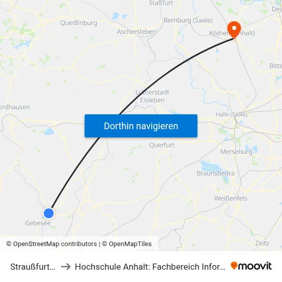 Straußfurt, B 176 to Hochschule Anhalt: Fachbereich Informatik & Sprachen map
