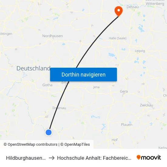 Hildburghausen, Gymnasium to Hochschule Anhalt: Fachbereich Informatik & Sprachen map