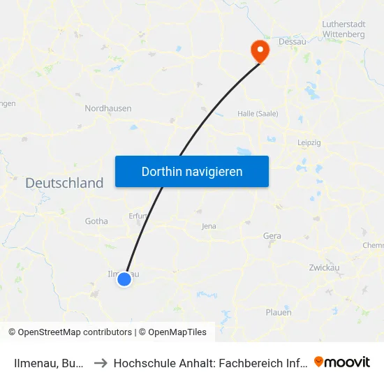 Ilmenau, Busbahnhof to Hochschule Anhalt: Fachbereich Informatik & Sprachen map