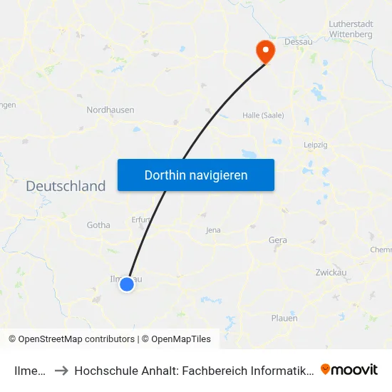 Ilmenau to Hochschule Anhalt: Fachbereich Informatik & Sprachen map
