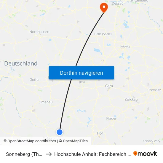 Sonneberg (Thüringen) Hbf to Hochschule Anhalt: Fachbereich Informatik & Sprachen map