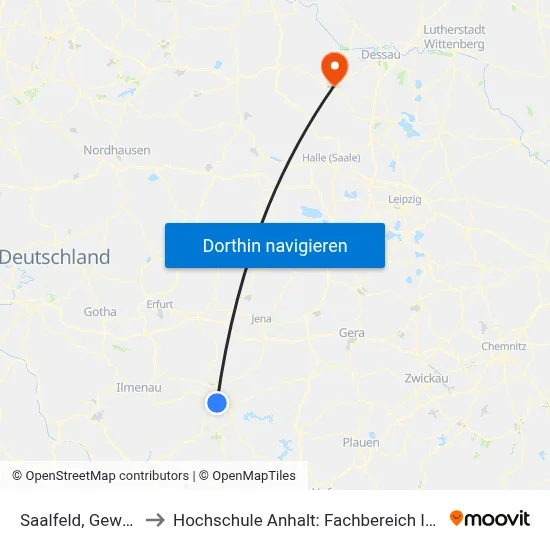 Saalfeld, Gewerbegebiet to Hochschule Anhalt: Fachbereich Informatik & Sprachen map