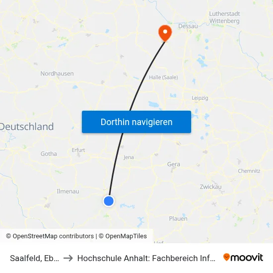 Saalfeld, Ebertplatz to Hochschule Anhalt: Fachbereich Informatik & Sprachen map