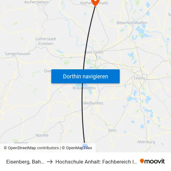 Eisenberg, Bahnhofstraße to Hochschule Anhalt: Fachbereich Informatik & Sprachen map