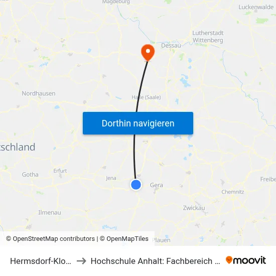 Hermsdorf-Klosterlausnitz to Hochschule Anhalt: Fachbereich Informatik & Sprachen map