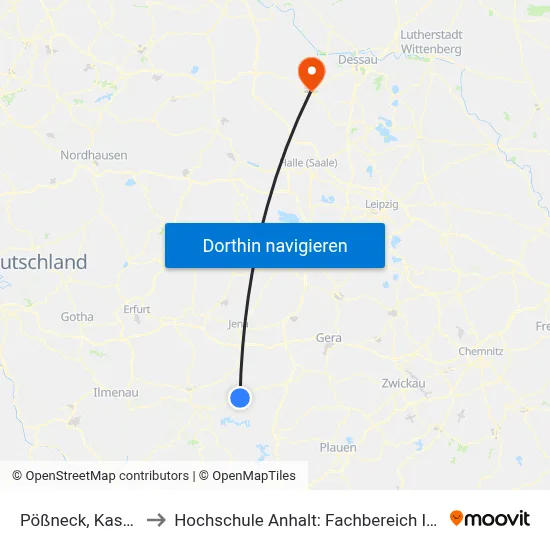 Pößneck, Kastanienallee to Hochschule Anhalt: Fachbereich Informatik & Sprachen map