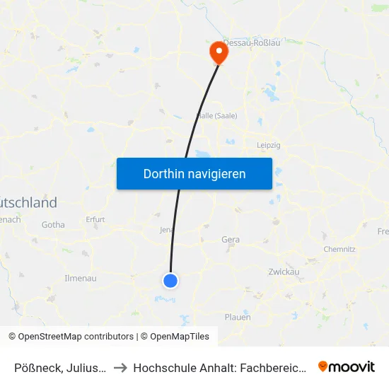 Pößneck, Julius-Fucik-Straße to Hochschule Anhalt: Fachbereich Informatik & Sprachen map
