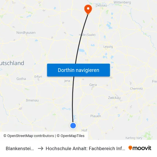 Blankenstein (Saale) to Hochschule Anhalt: Fachbereich Informatik & Sprachen map