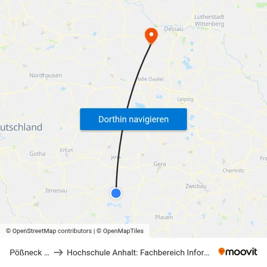Pößneck Ob Bf to Hochschule Anhalt: Fachbereich Informatik & Sprachen map
