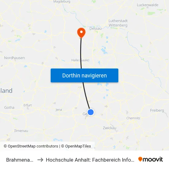 Brahmenau, Culm to Hochschule Anhalt: Fachbereich Informatik & Sprachen map